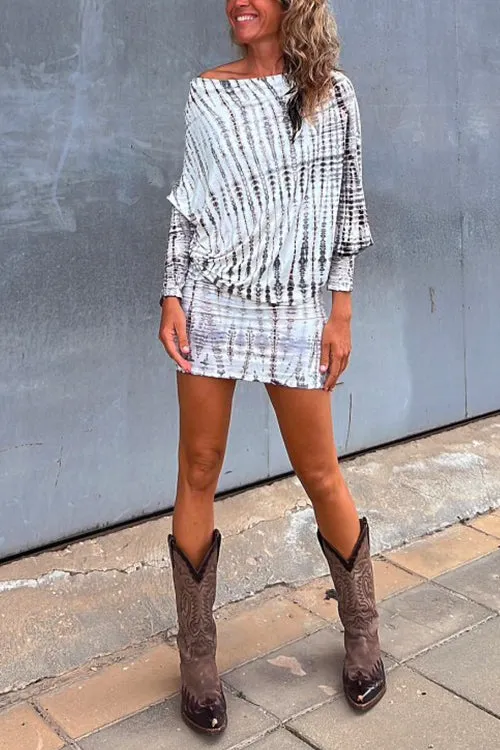 Batwing Long Sleeve Waisted Tie Dye Mini Dress