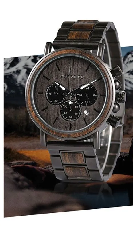 BBWood™ Men's Genuine Wooden Luxury Military Quartz Gray Wrist Wood Watch