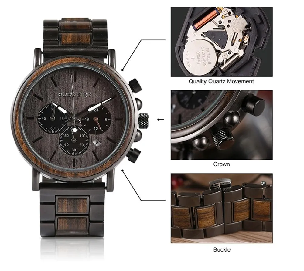 BBWood™ Men's Genuine Wooden Luxury Military Quartz Gray Wrist Wood Watch