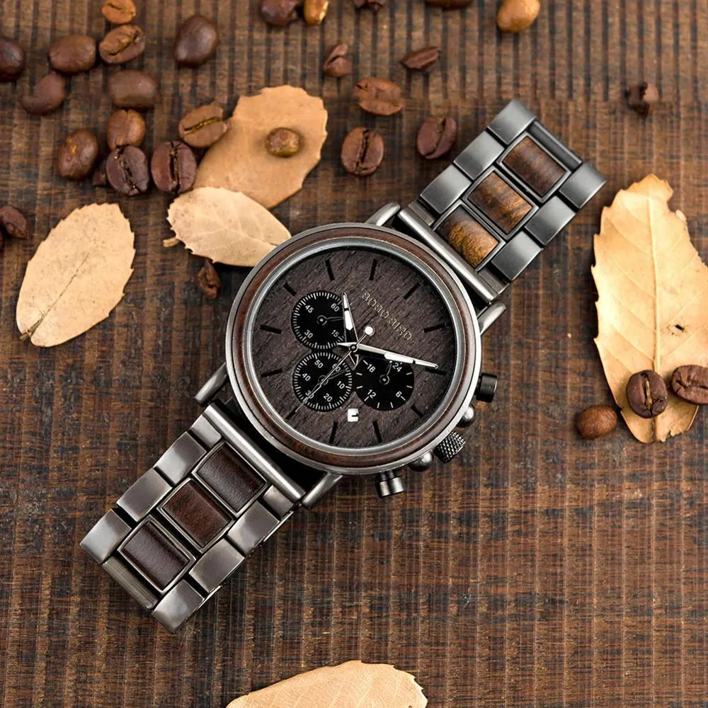 BBWood™ Men's Genuine Wooden Luxury Military Quartz Gray Wrist Wood Watch