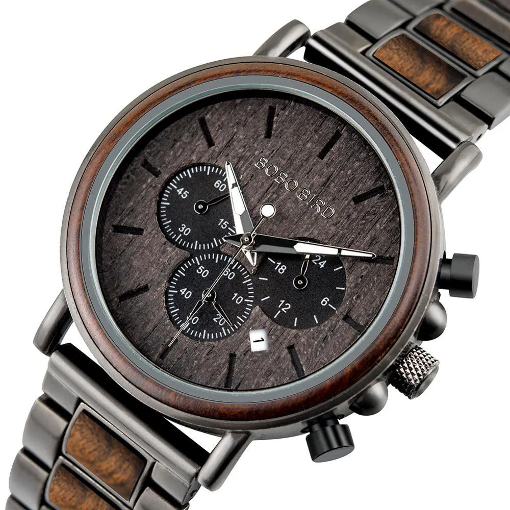 BBWood™ Men's Genuine Wooden Luxury Military Quartz Gray Wrist Wood Watch