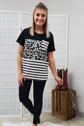 Betty Black Leopard Striped Top