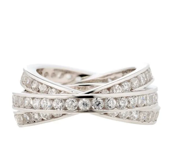 Brilliant Round Cut Cubic Zirconia Intertwining Eternity Band Ring Set In Sterling Silver