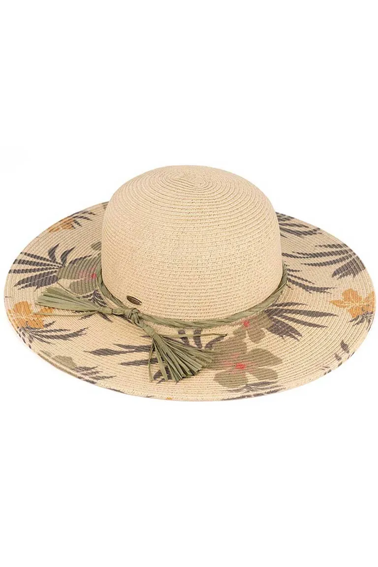 C.C Tropical Floral Wide Brim Straw Hat