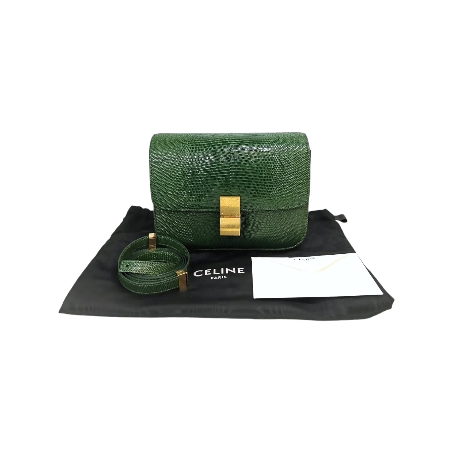 Celine Classic Medium Green Lizard