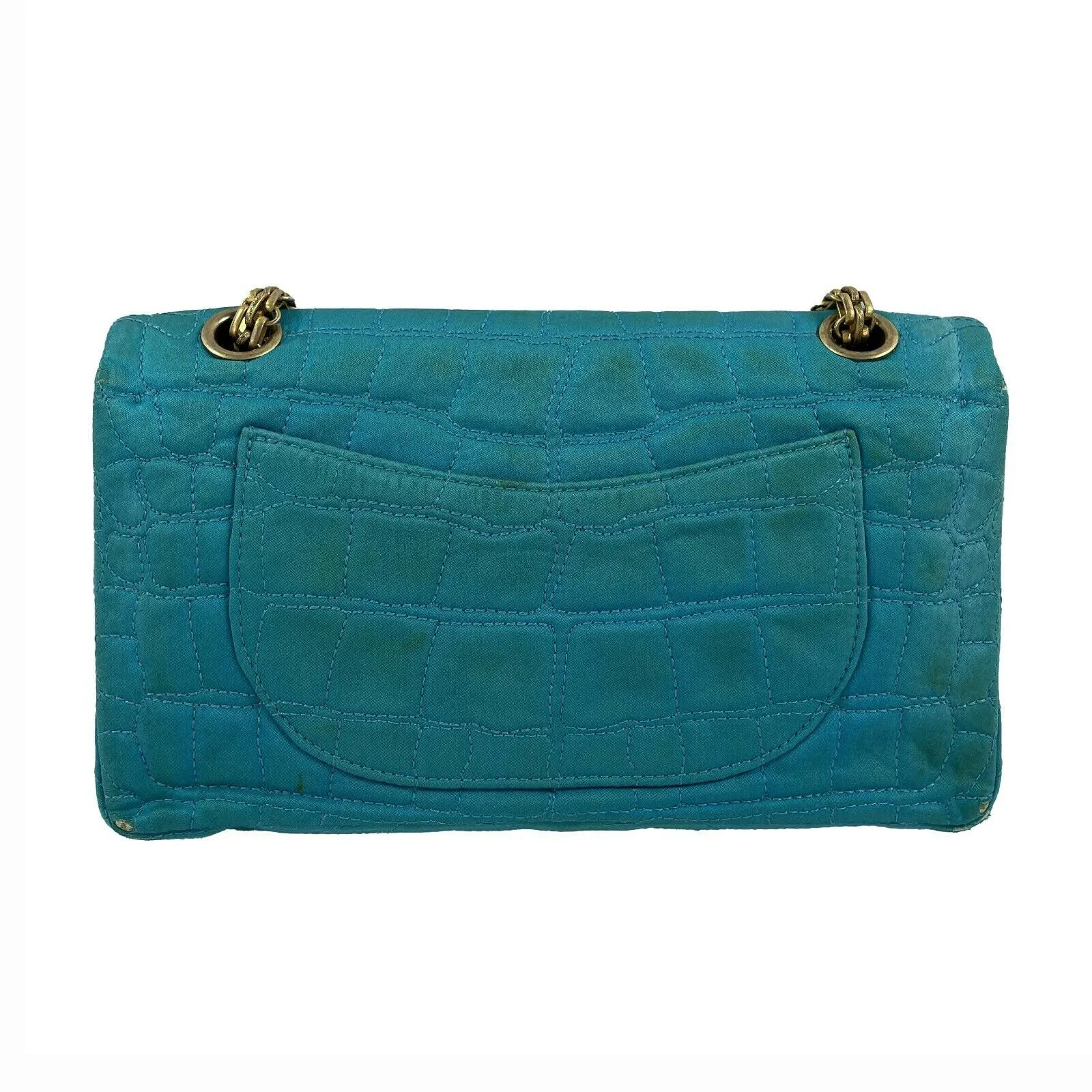 CHANEL - Reissue Small 2.55 Satin Crocodile Stitch - Turquoise / Gold Crossbody