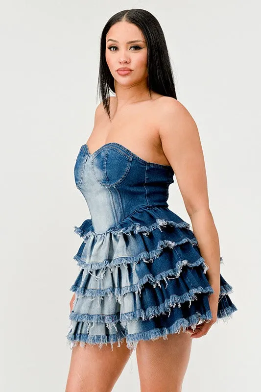 Classic Denim Ruffle Mini Dress