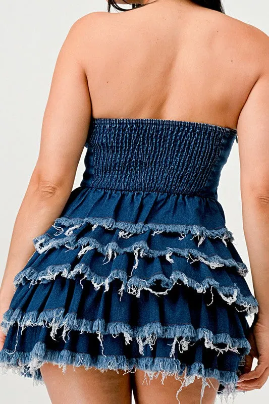 Classic Denim Ruffle Mini Dress