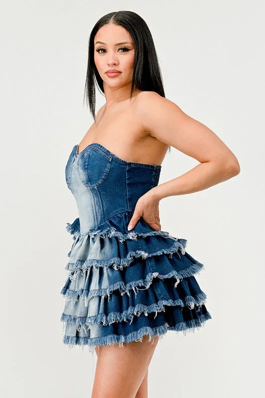 Classic Denim Ruffle Mini Dress