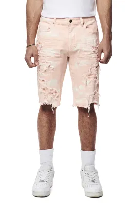 Distressed Rip & Repair Twill Shorts - Brushed Pink