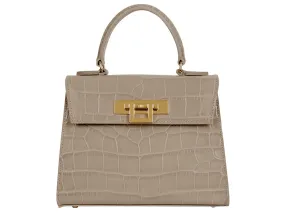 Fonteyn Midi Orinoco 'Croc' Print Calf Leather Handbag - Stone