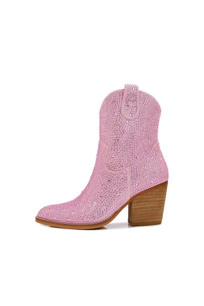 Fuchsia Rhinestone Ankle Booties