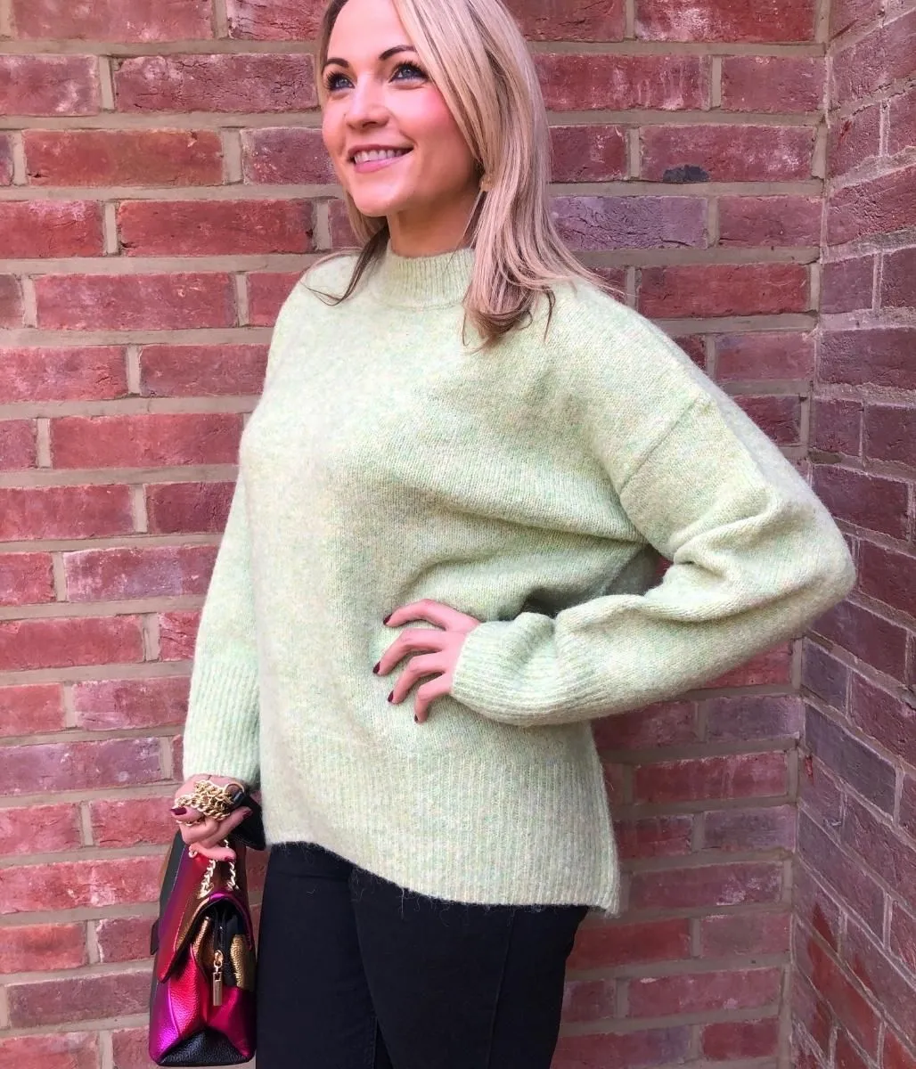 Green Textured Relaxed Fit Jumper