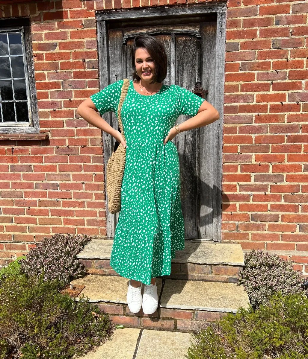 Green Tiered Confetti Smock Dress