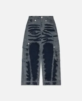 Hand Scratched Whisker Washed Denim Pants (Blue)