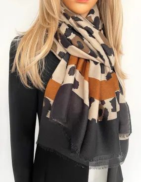 LARGE BROWN RETRO LEOPARD PRINT SCARF