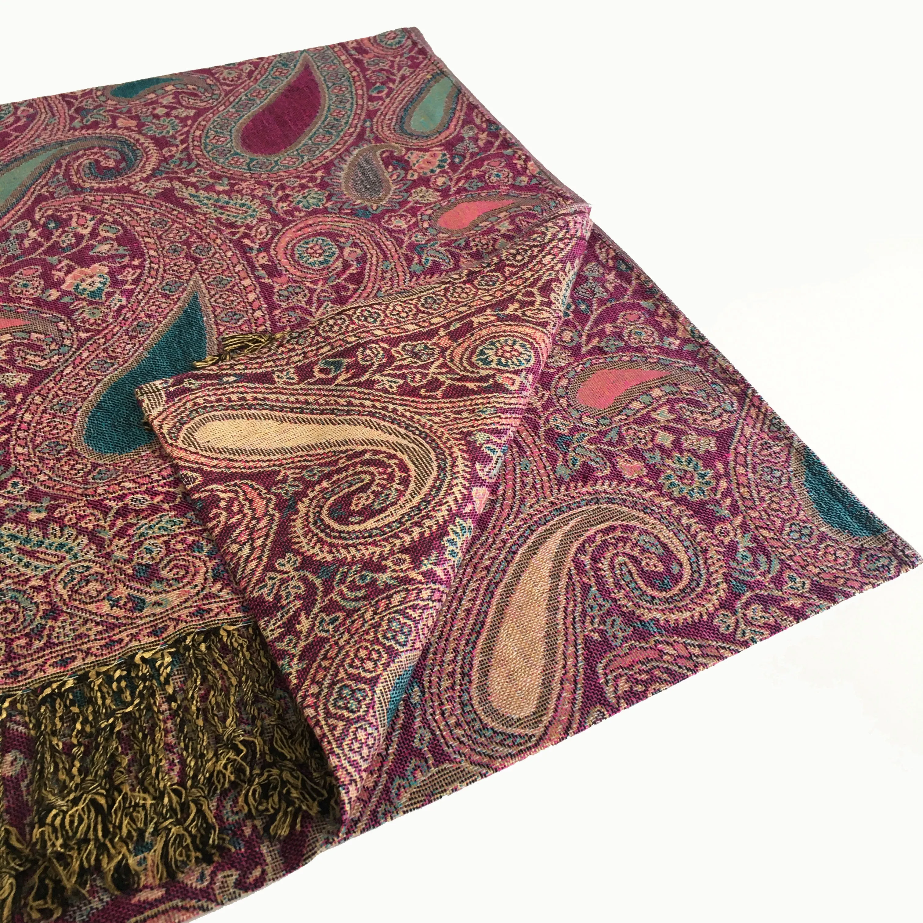 LARGE FUSCHIA PINK MULTI COLOUR PAISLEY PRINT PASHMINA SHAWL SCARF