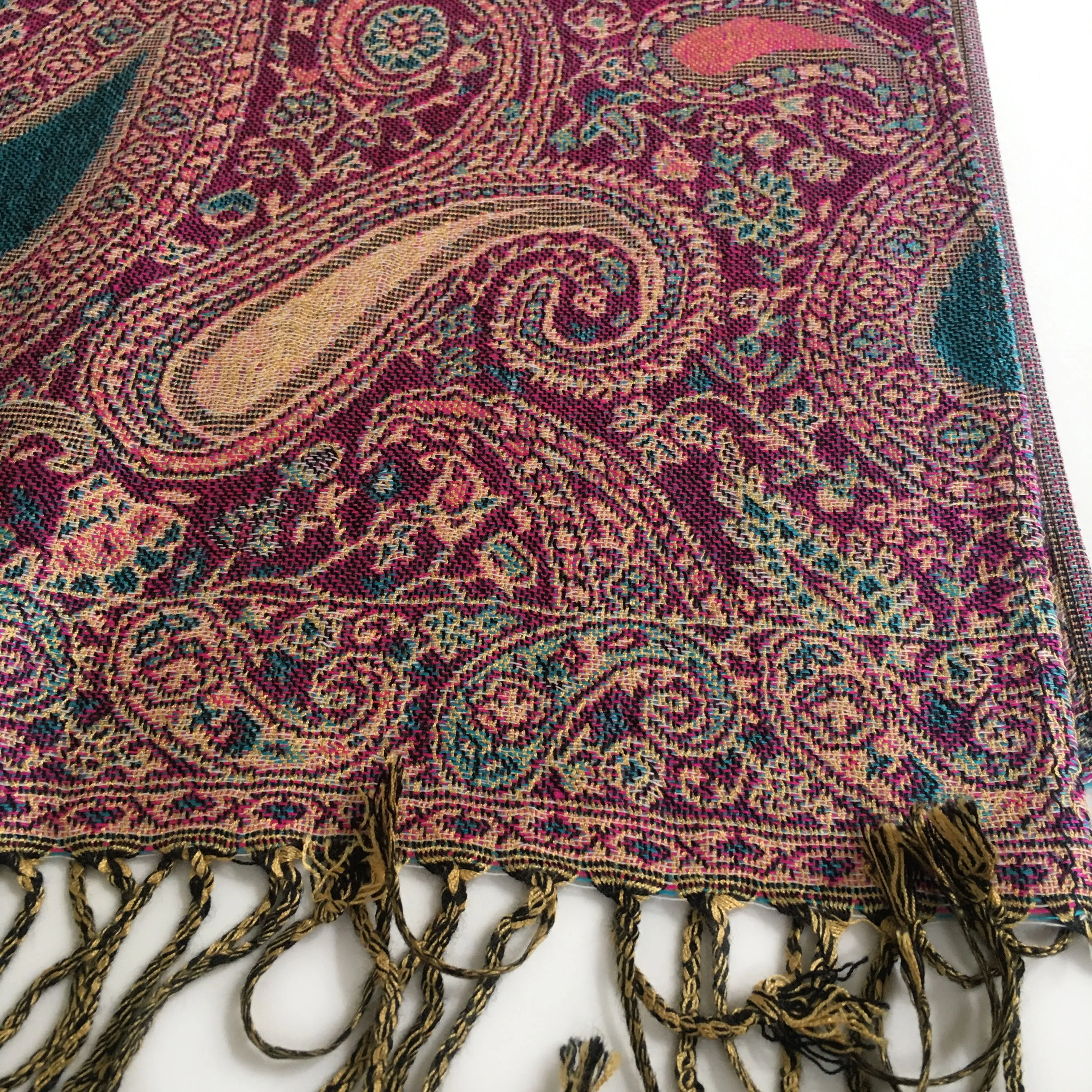 LARGE FUSCHIA PINK MULTI COLOUR PAISLEY PRINT PASHMINA SHAWL SCARF