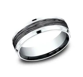 Men's Wedding Band, 7MM 14K White Gold and Tantalum