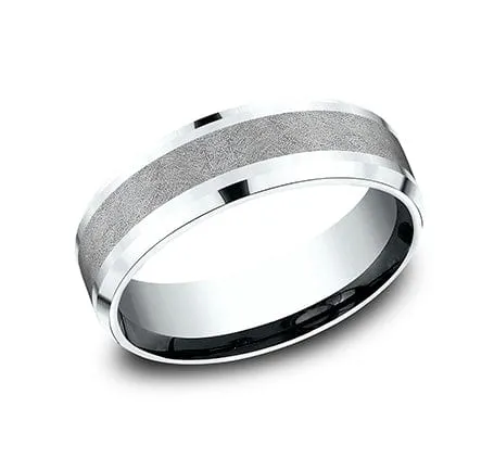 Men's Wedding Band, 7MM 14K White Gold and Tantalum