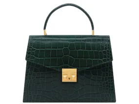 Odette Large Orinoco 'Croc' Print Calf Leather Handbag - Dark Green