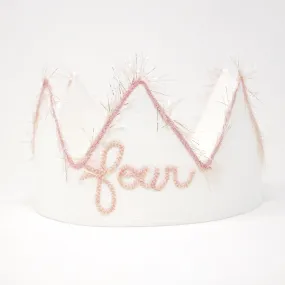 oh baby! four Birthday Crown with Blush/Gold Trim on Oyster Linen