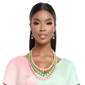 Pink and Green Pearl Necklace Pink Green 3 Strand for Women