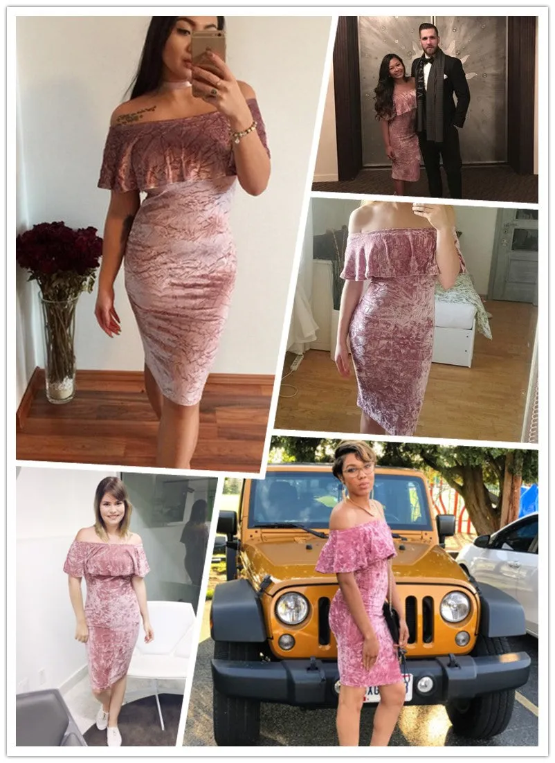 Pink Off Shoulder Ruffle Velvet