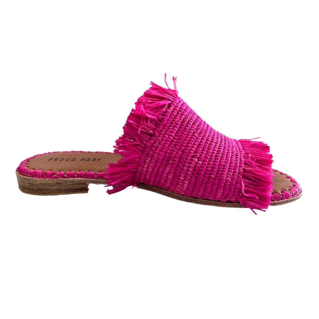 Raffia Fringe Slide (Hot Pink)