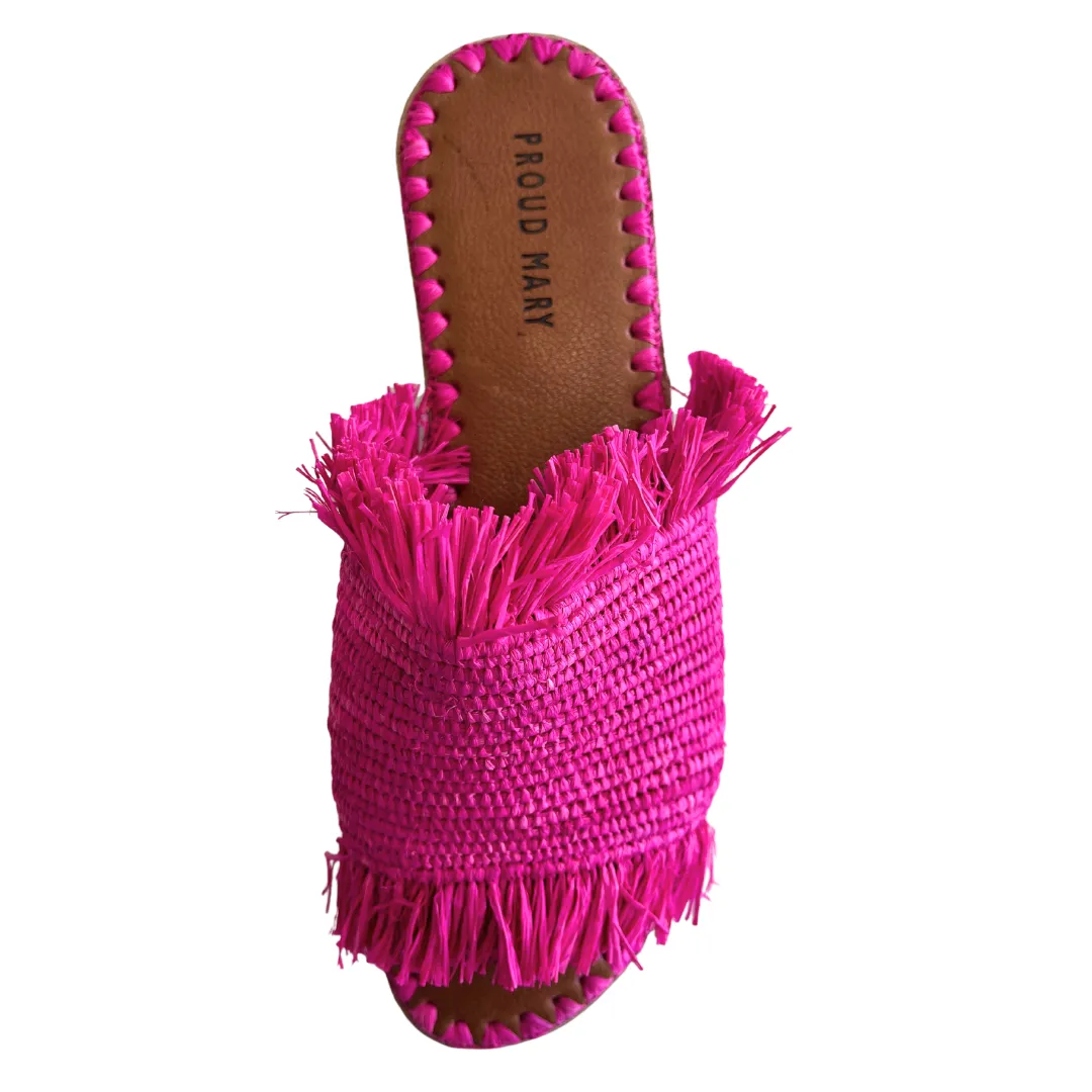 Raffia Fringe Slide (Hot Pink)