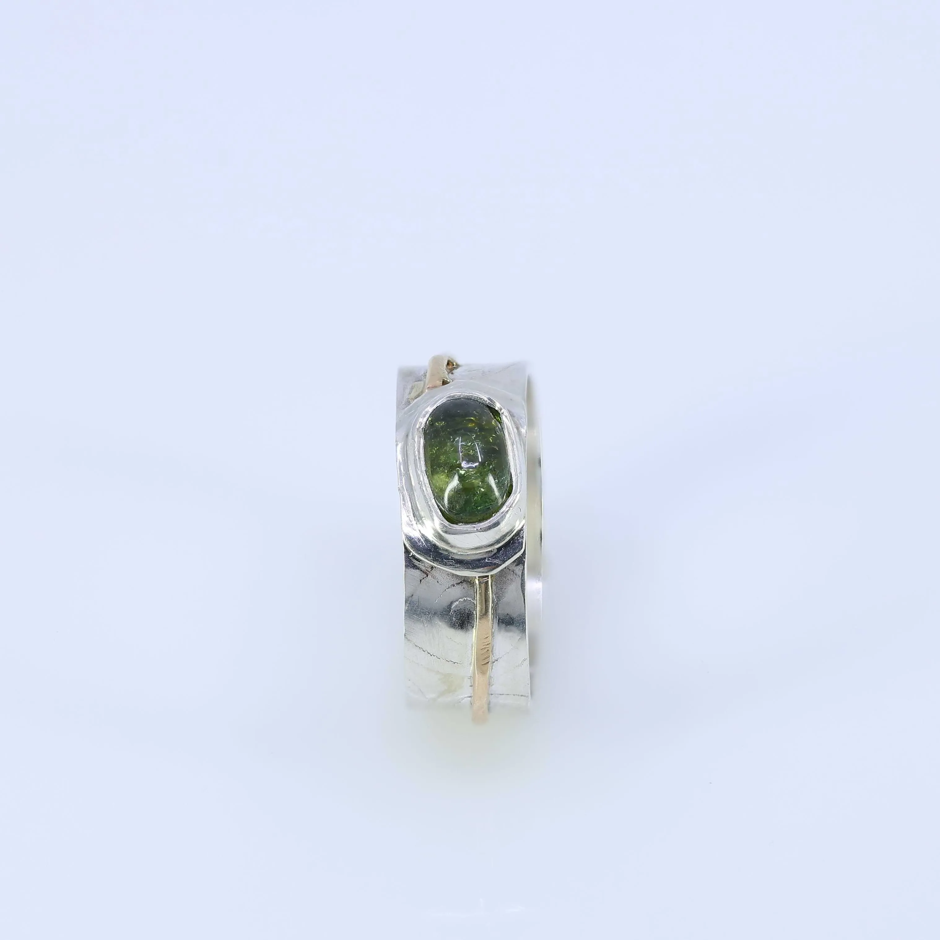 Raincloud - Green Tourmaline Silver and Gold Wide Band Ring