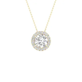 Round Cut Diamond Pendant With Halo, Chain Included