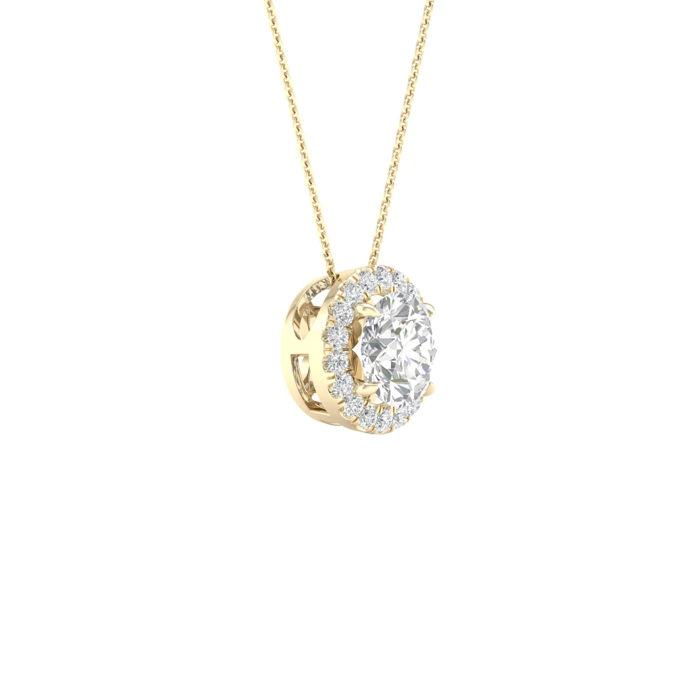 Round Cut Diamond Pendant With Halo, Chain Included