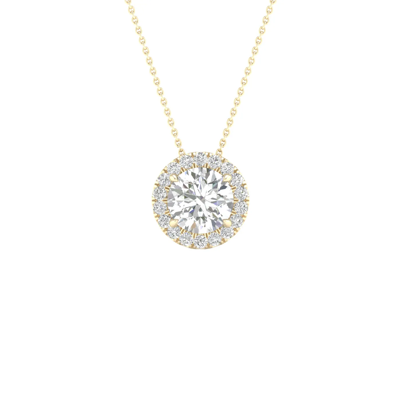 Round Cut Diamond Pendant With Halo, Chain Included