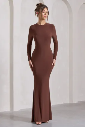 Starring | Chocolate Brown Long-Sleeve Backless Fishtail Maxi Dress