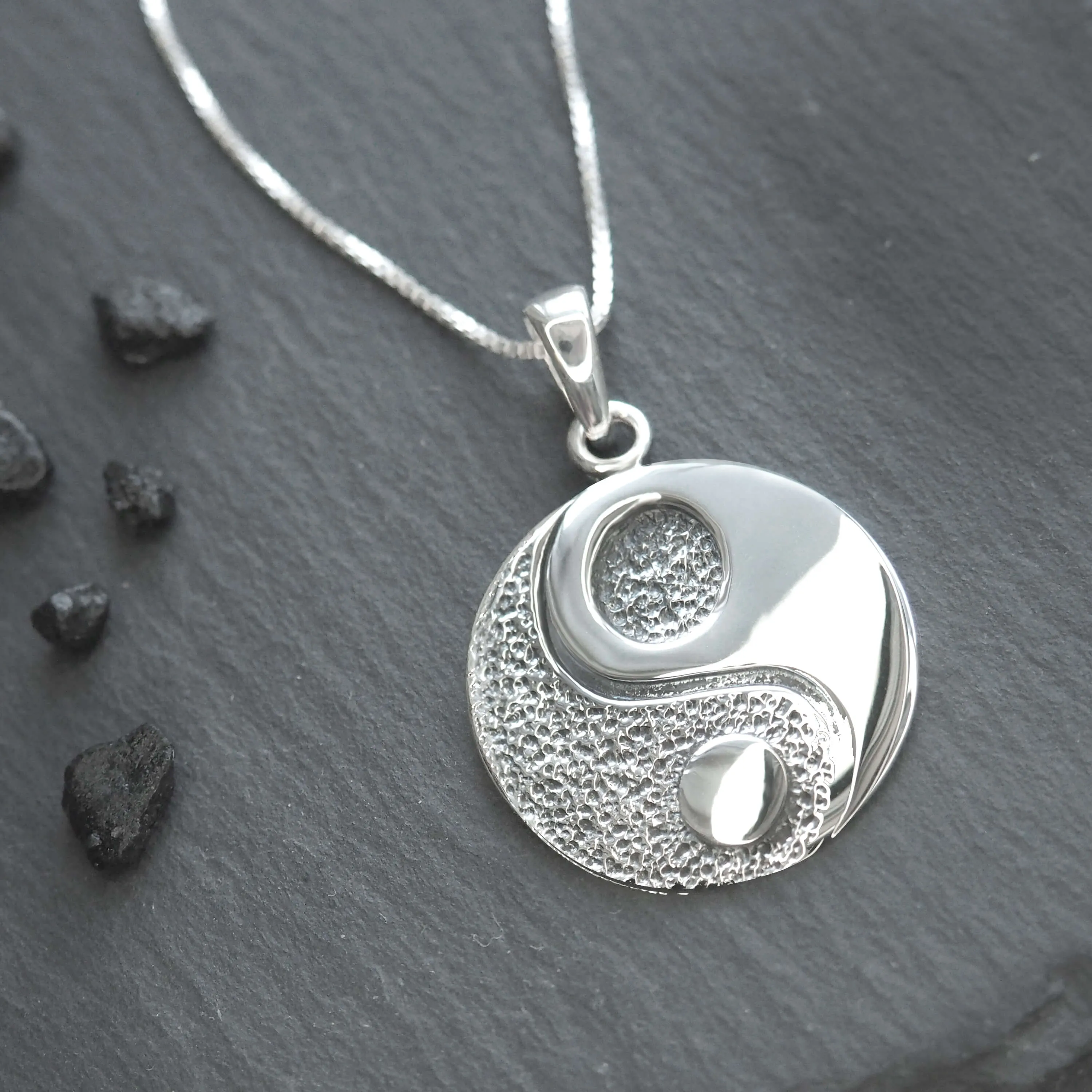 Sterling Silver Yin Yang Pendant Necklace, 18"