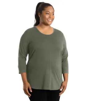 Stretch Naturals Center Seam Scoop Neck 3/4 Sleeve Top Classic Colors