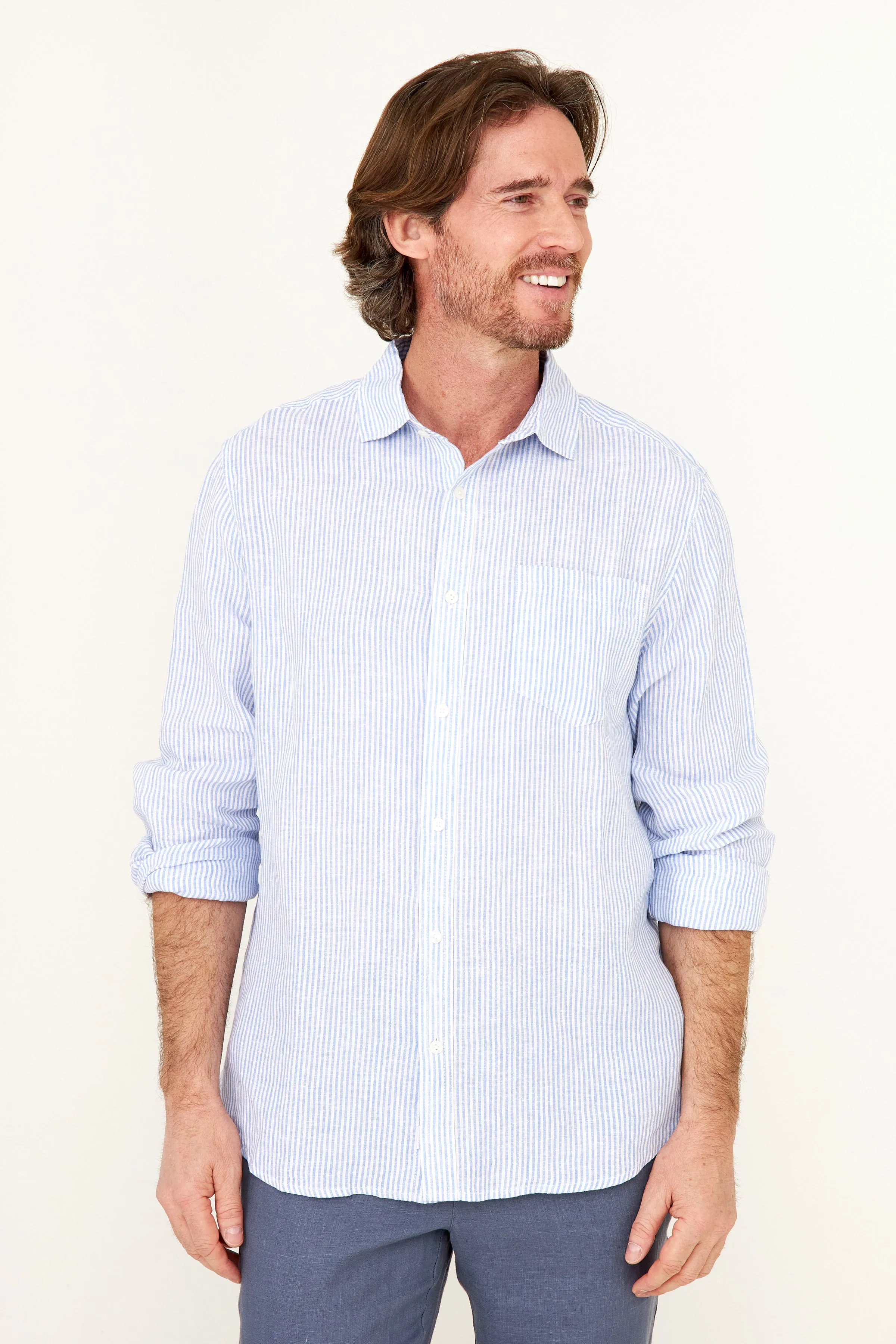 Striped Linen Shirt - Blue Stripe