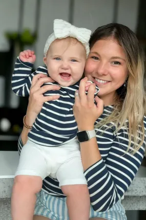 Striped Nursing Top   Matching Baby Shirt Bundle - Navy/White