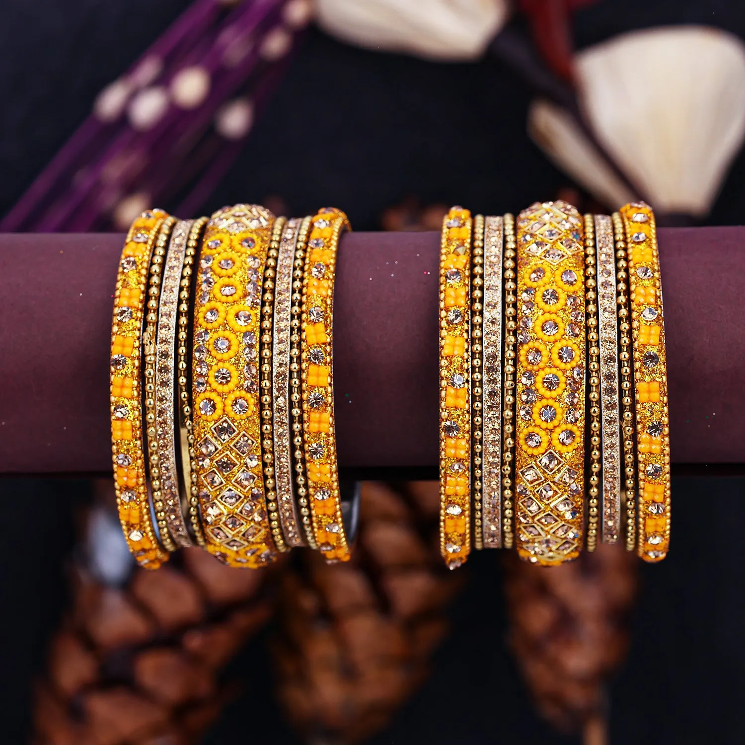 Sukkhi Astonish Yellow Gold Plated Bangle Set For Bride Women