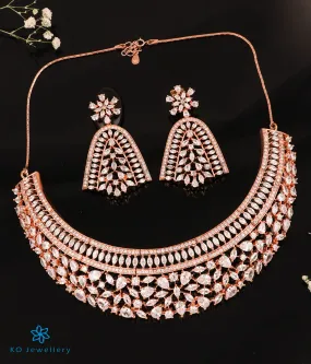 The Glam Sparkle Silver Rose-gold Necklace & Earrings