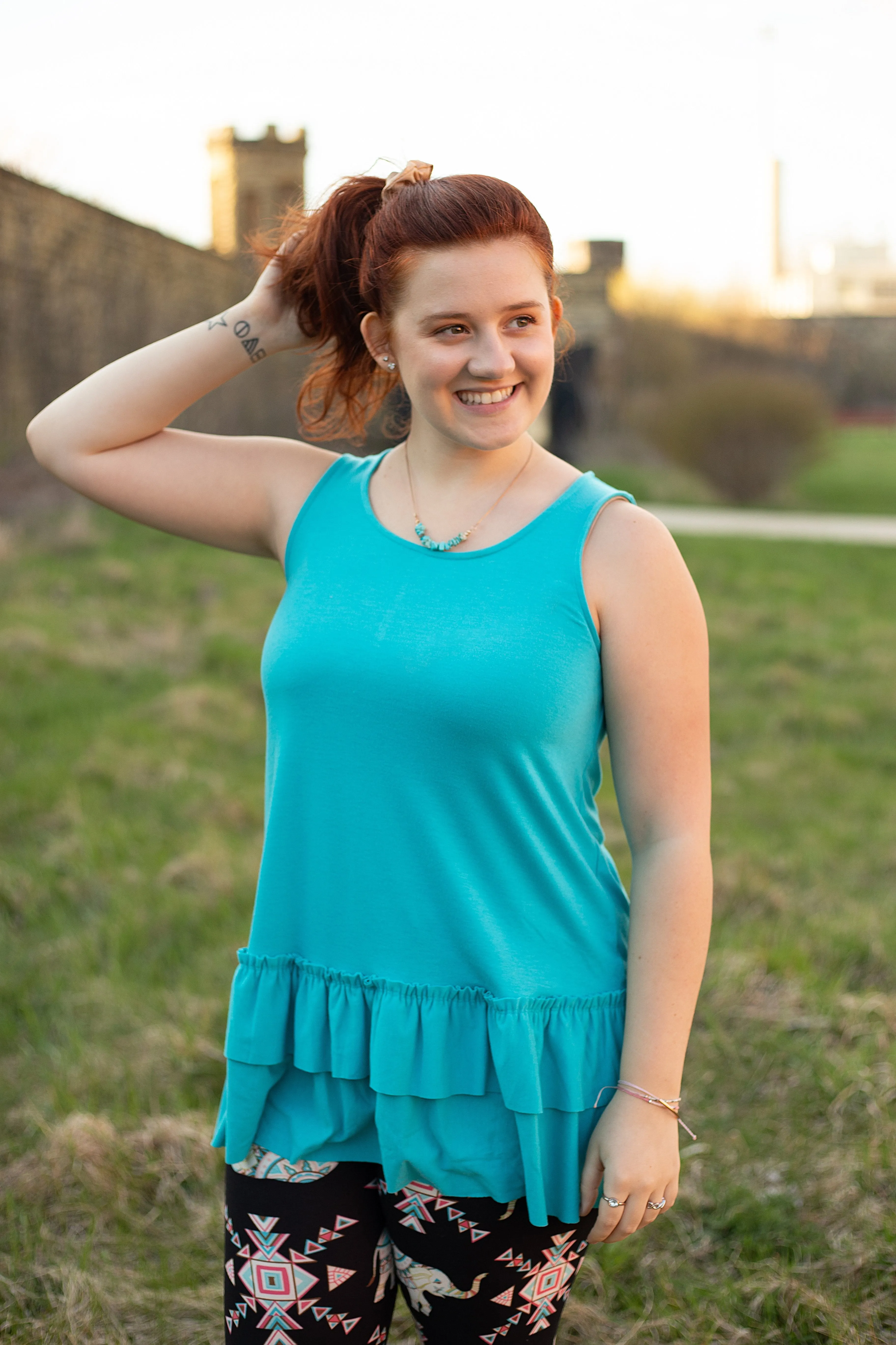 Tiffany Sleeveless Ice Blue Ruffle Top