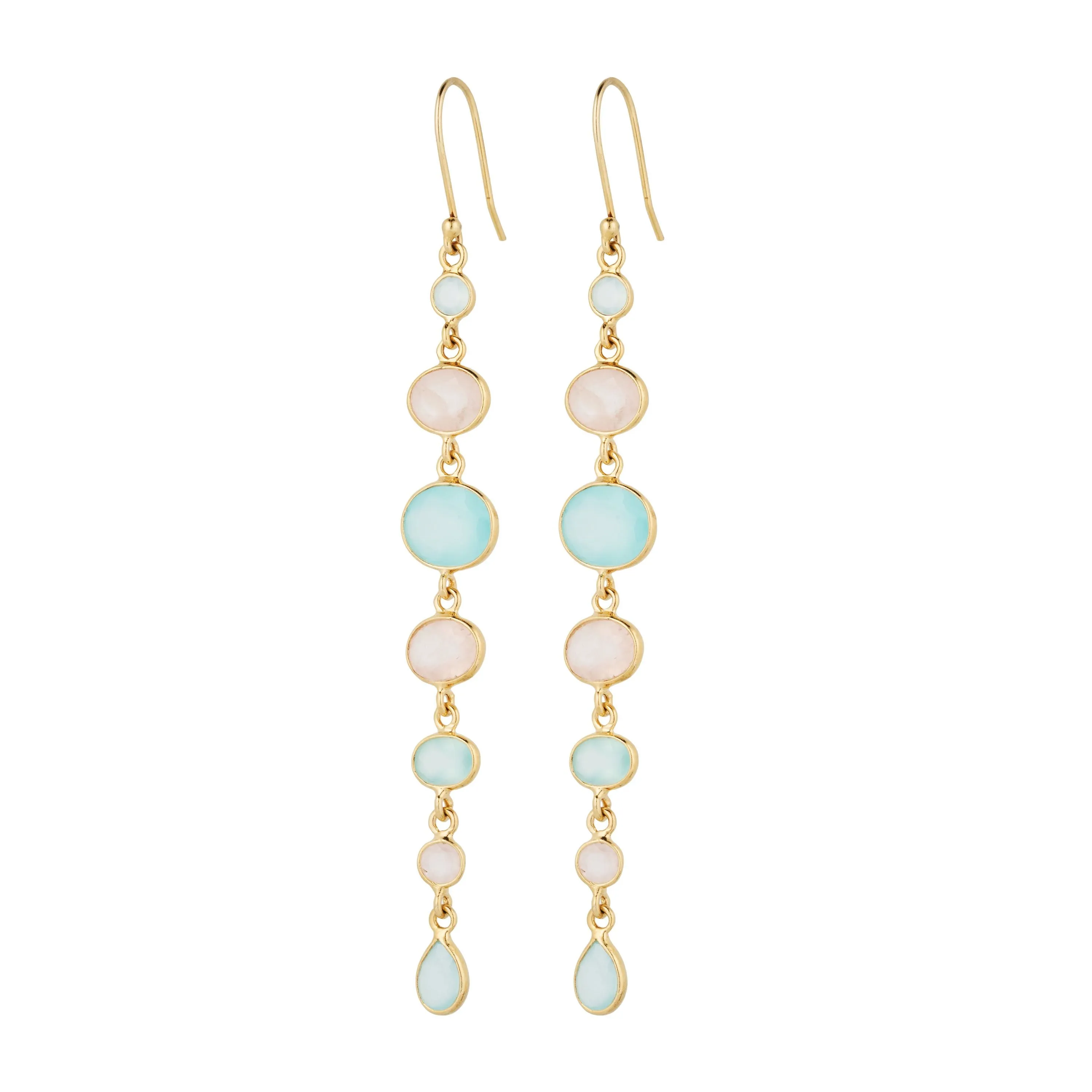 Vama | Lyla earrings | Metal-Sterling Silver | Stone-Aqua Chalcedony Rose Quartz | Finish-Shiny