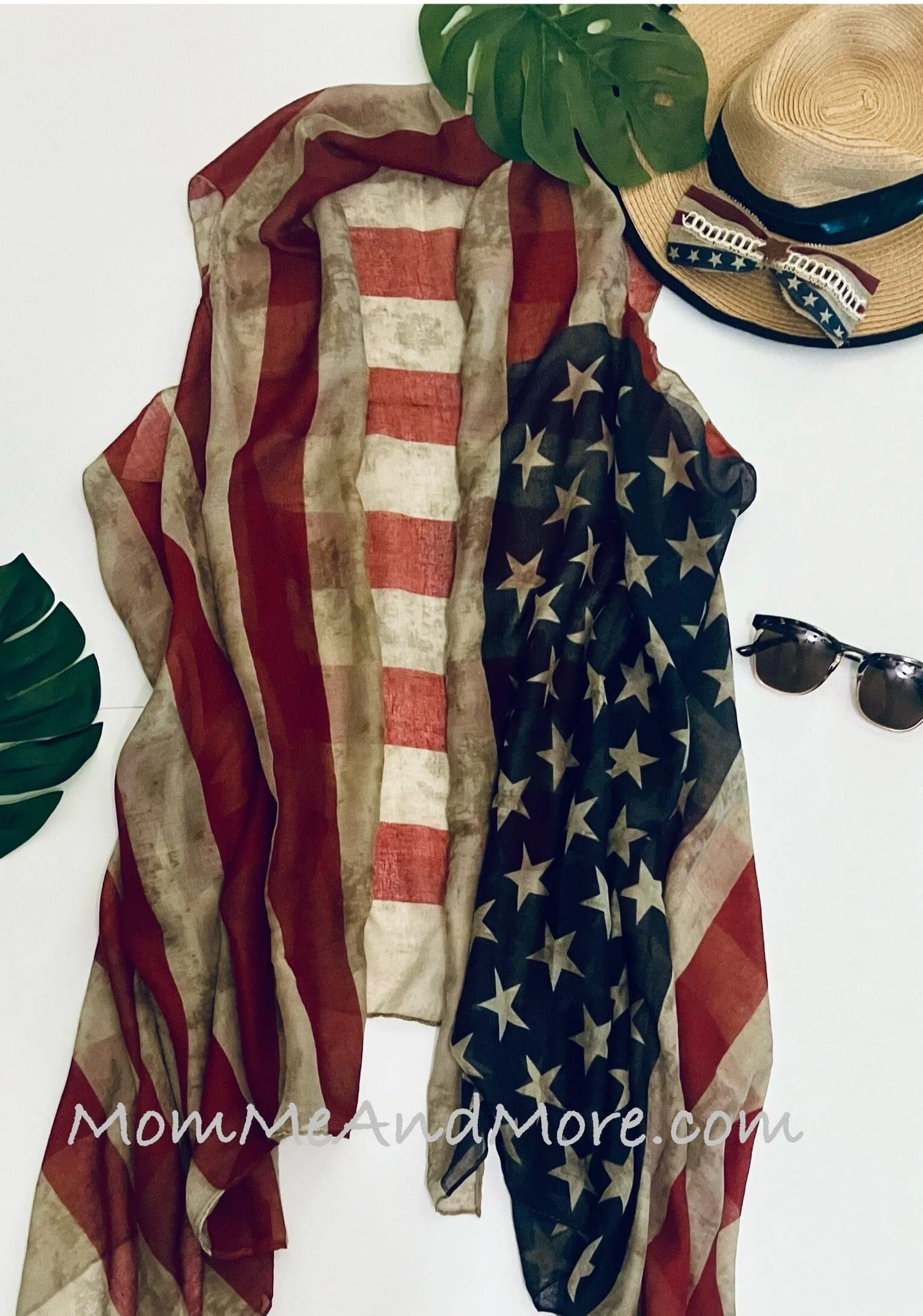 Womens 4th of July American Flag Kimono Vest Patriotic Cardigan Size OS Red/White/Blue