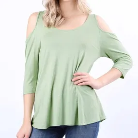 Womens Cold Shoulder Shirt 3/4 Sleeve Top Sizes S/M/L