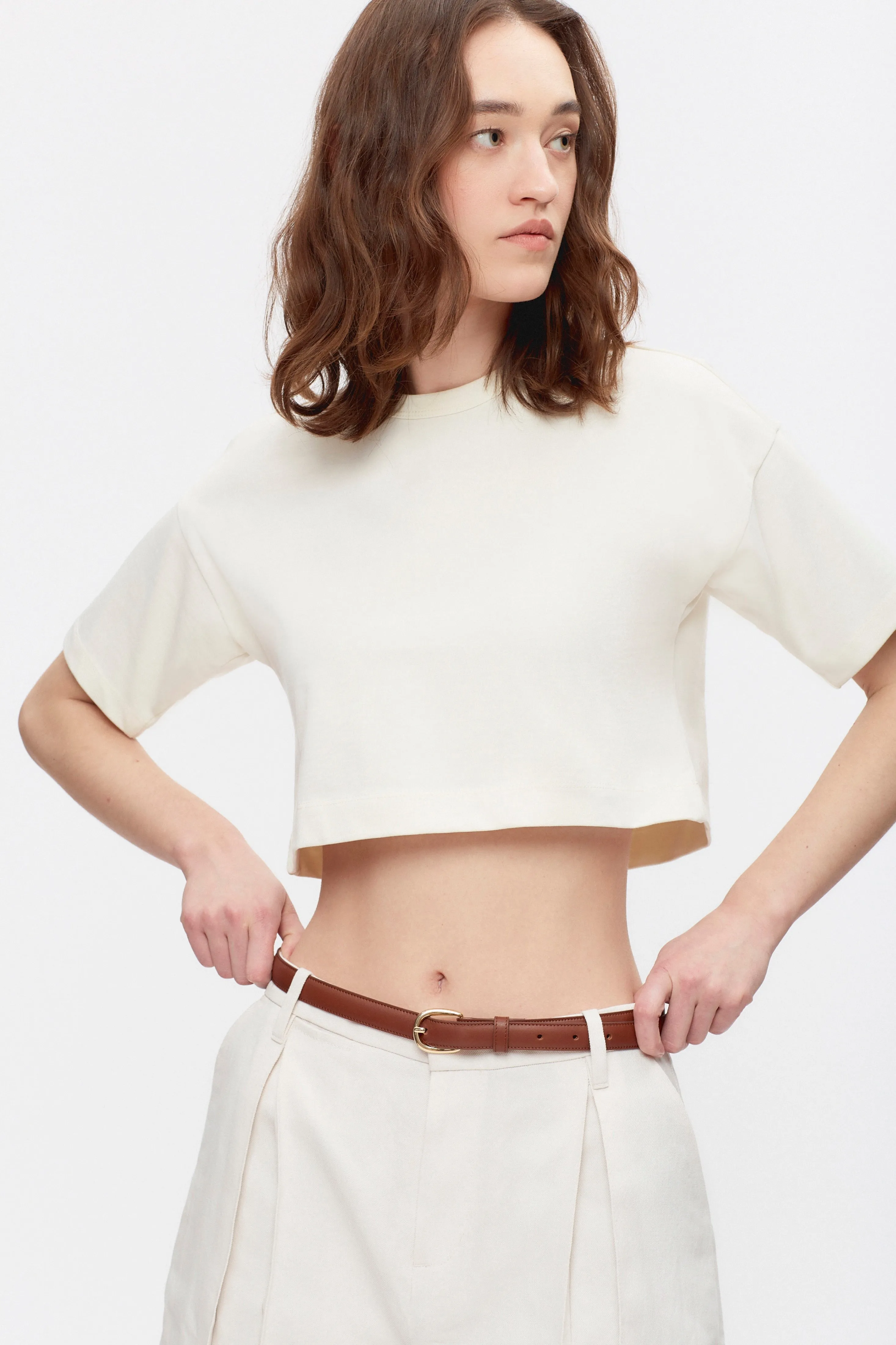 Women's Heavyweight Crop Tee in Marshmallow